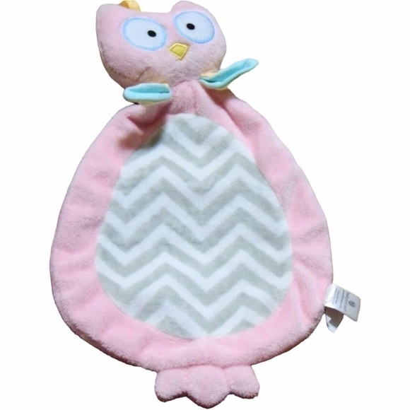 BABY Aspen Owl Lovey Security Blanket Plush HTF Pink Gray Chevron Rattle Baby To - Picture 4 of 13